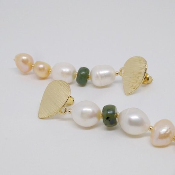 NEW Freshwater Pearl Gold Long Dangle Earrings - Picture 4 of 6